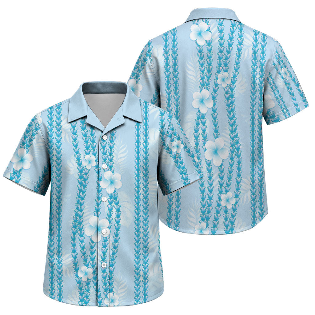 Hawaii Queen Liliuokalani Family Matching Off Shoulder Short Dress and Hawaiian Shirt Blue Lei Pua Kalaunu LT05 Son's Shirt Blue - Polynesian Pride