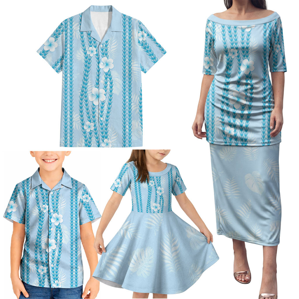 Hawaii Queen Liliuokalani Family Matching Puletasi and Hawaiian Shirt Blue Lei Pua Kalaunu LT05 - Polynesian Pride