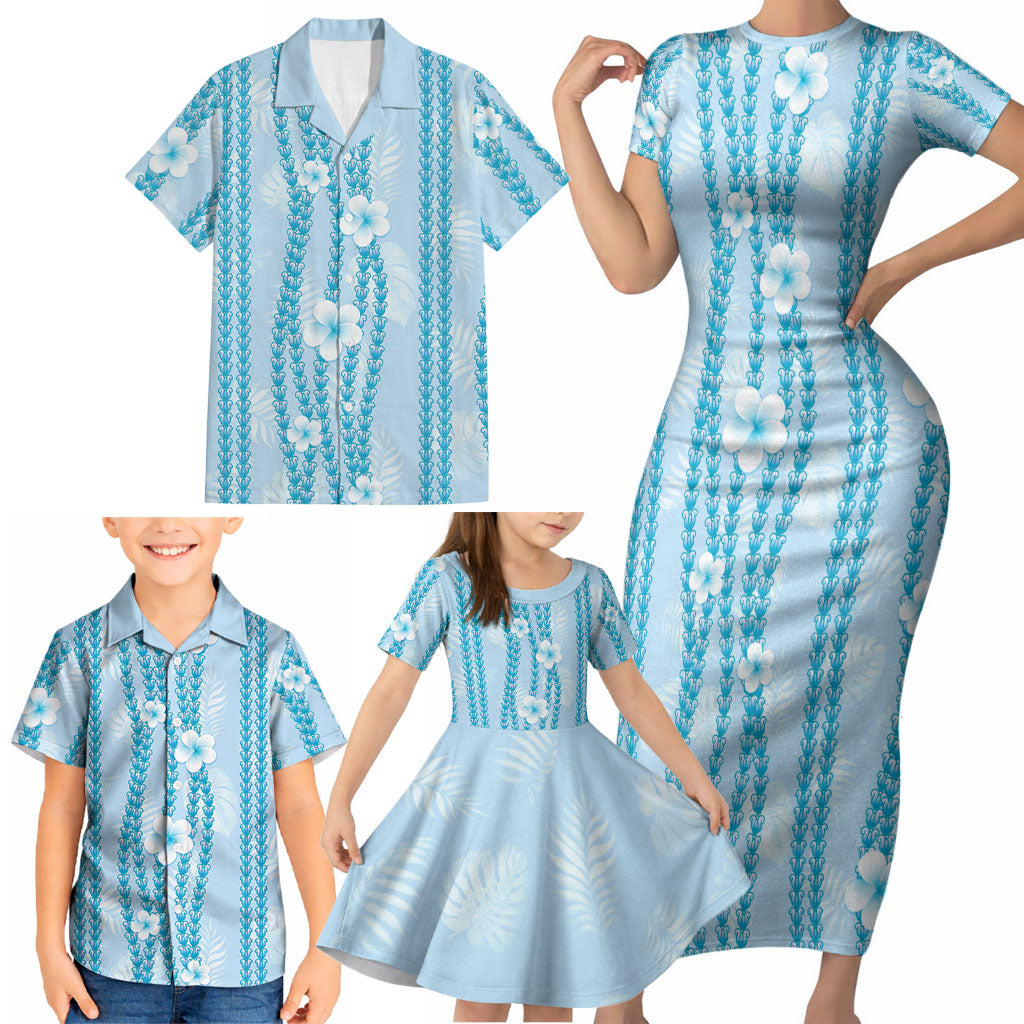 Hawaii Queen Liliuokalani Family Matching Short Sleeve Bodycon Dress and Hawaiian Shirt Blue Lei Pua Kalaunu LT05 - Polynesian Pride