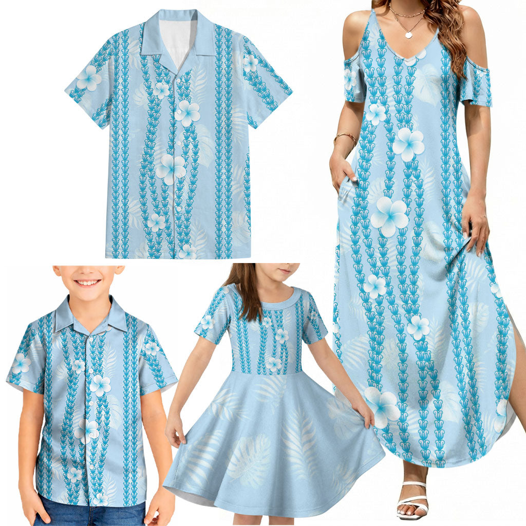Hawaii Queen Liliuokalani Family Matching Summer Maxi Dress and Hawaiian Shirt Blue Lei Pua Kalaunu LT05 - Polynesian Pride