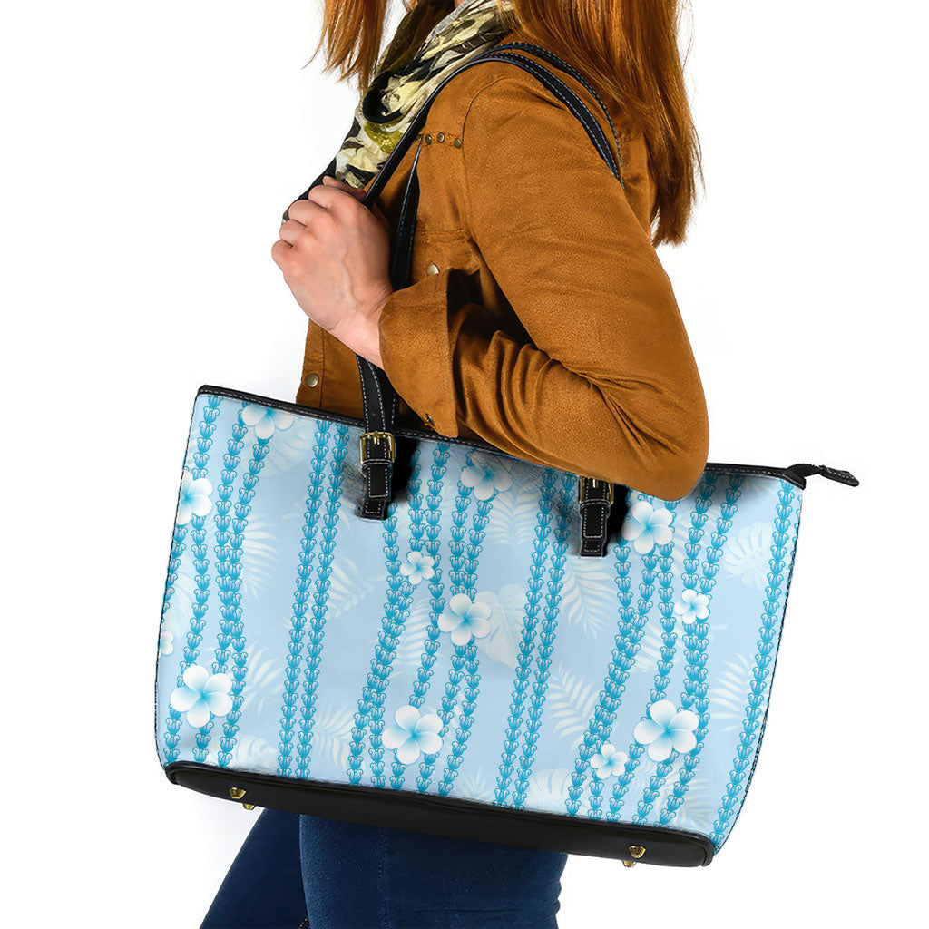 Hawaii Queen Liliuokalani Leather Tote Bag Blue Lei Pua Kalaunu LT05 Blue - Polynesian Pride