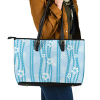 Hawaii Queen Liliuokalani Leather Tote Bag Blue Lei Pua Kalaunu LT05 - Polynesian Pride