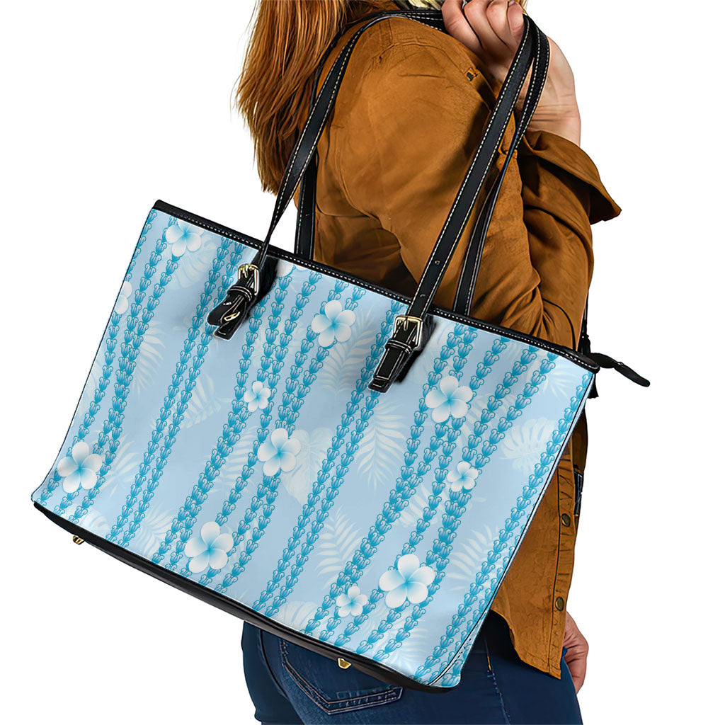 Hawaii Queen Liliuokalani Leather Tote Bag Blue Lei Pua Kalaunu LT05 - Polynesian Pride