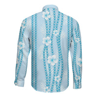 Hawaii Queen Liliuokalani Long Sleeve Button Shirt Blue Lei Pua Kalaunu LT05 - Polynesian Pride