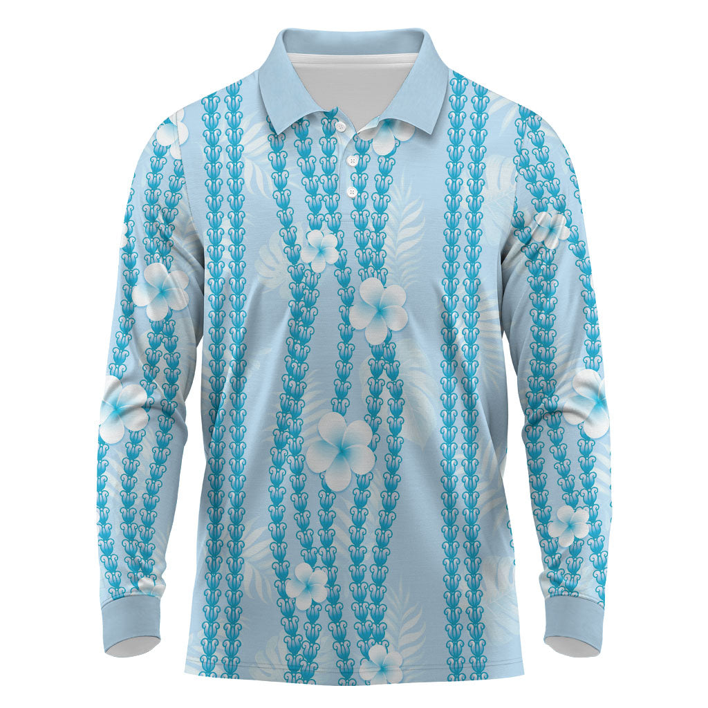 Hawaii Queen Liliuokalani Long Sleeve Polo Shirt Blue Lei Pua Kalaunu LT05 Blue - Polynesian Pride