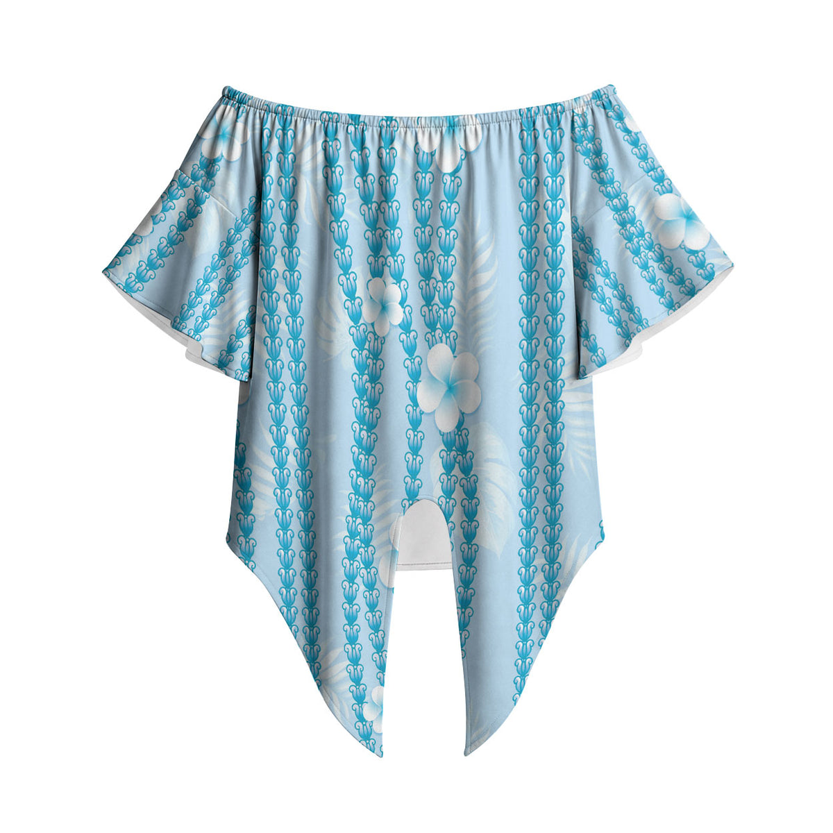 Hawaii Queen Liliuokalani Off Shoulder Wrap Waist Top Blue Lei Pua Kalaunu LT05 - Polynesian Pride