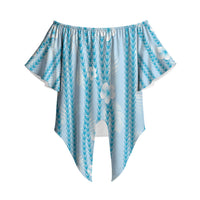 Hawaii Queen Liliuokalani Off Shoulder Wrap Waist Top Blue Lei Pua Kalaunu LT05 - Polynesian Pride