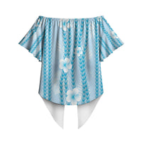 Hawaii Queen Liliuokalani Off Shoulder Wrap Waist Top Blue Lei Pua Kalaunu LT05 - Polynesian Pride