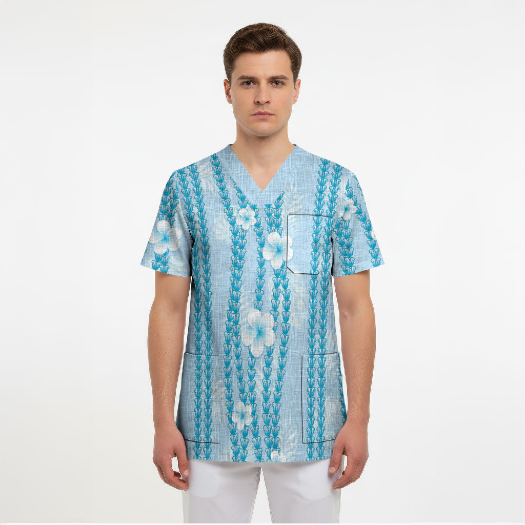 Hawaii Queen Liliuokalani Scrub Top Blue Lei Pua Kalaunu LT05 - Polynesian Pride