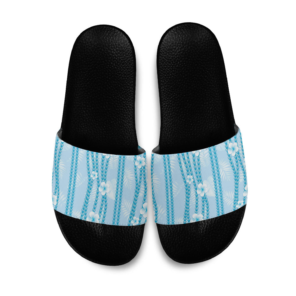 Hawaii Queen Liliuokalani Slide Sandals Blue Lei Pua Kalaunu LT05 Blue - Polynesian Pride