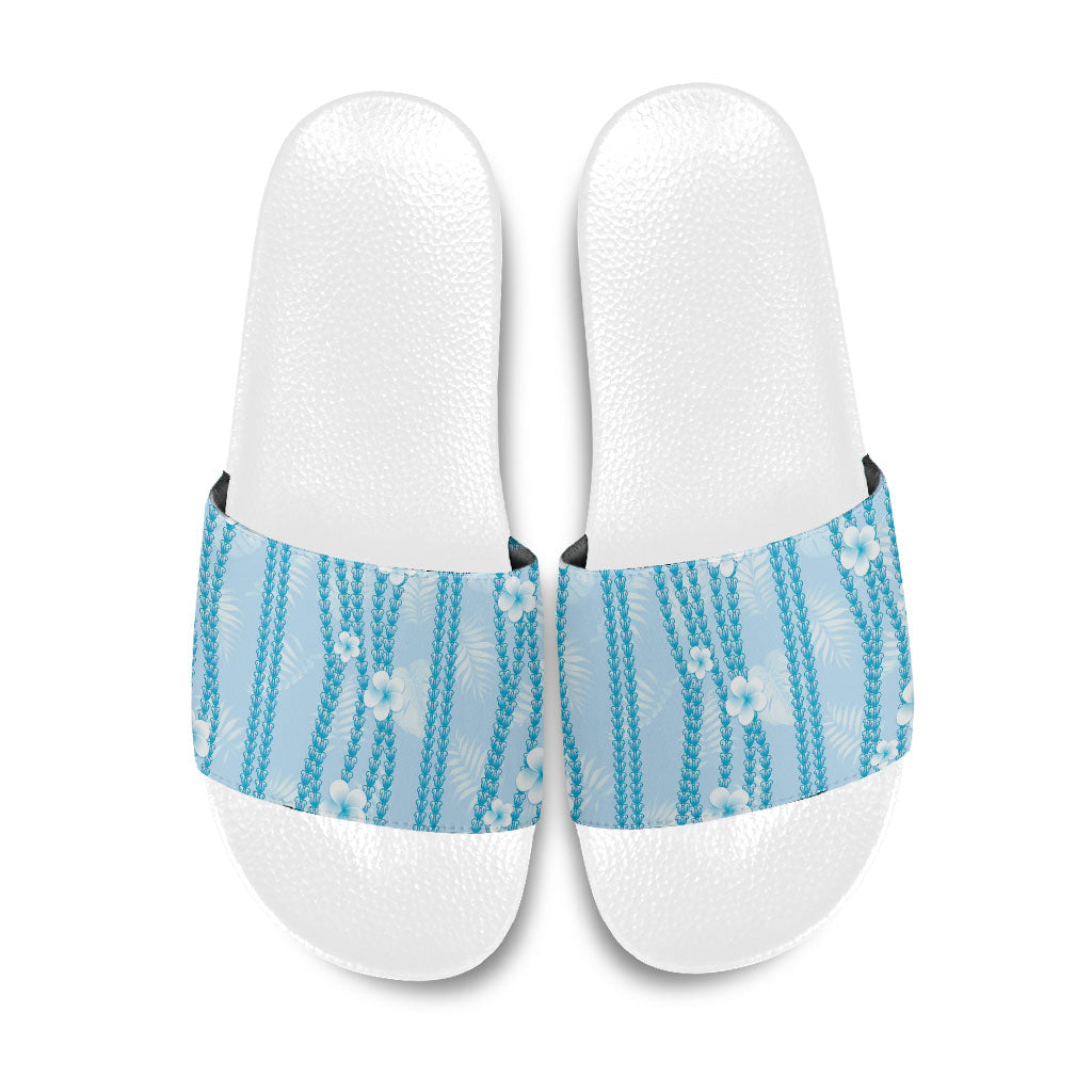 Hawaii Queen Liliuokalani Slide Sandals Blue Lei Pua Kalaunu LT05 Blue - Polynesian Pride