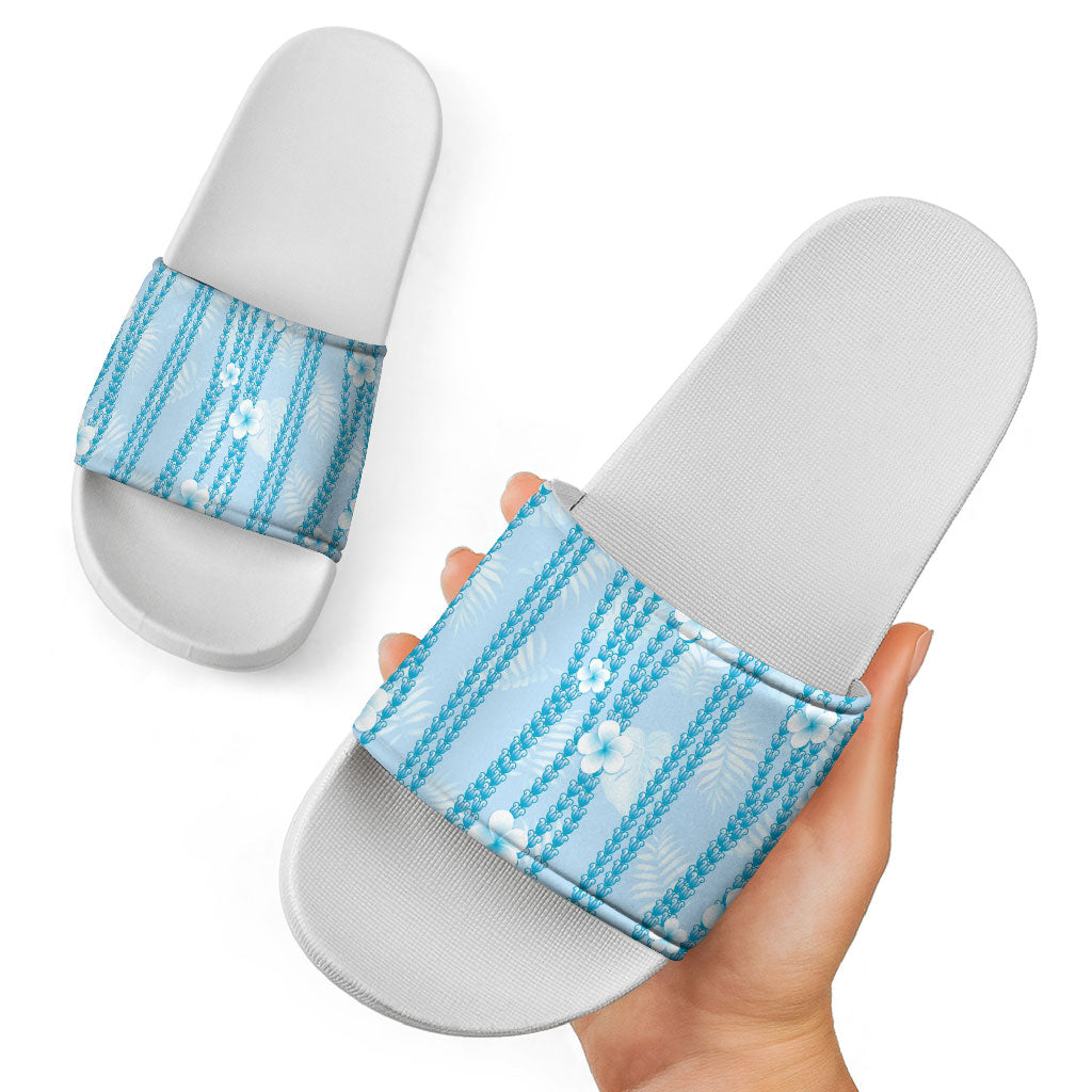 Hawaii Queen Liliuokalani Slide Sandals Blue Lei Pua Kalaunu LT05 - Polynesian Pride