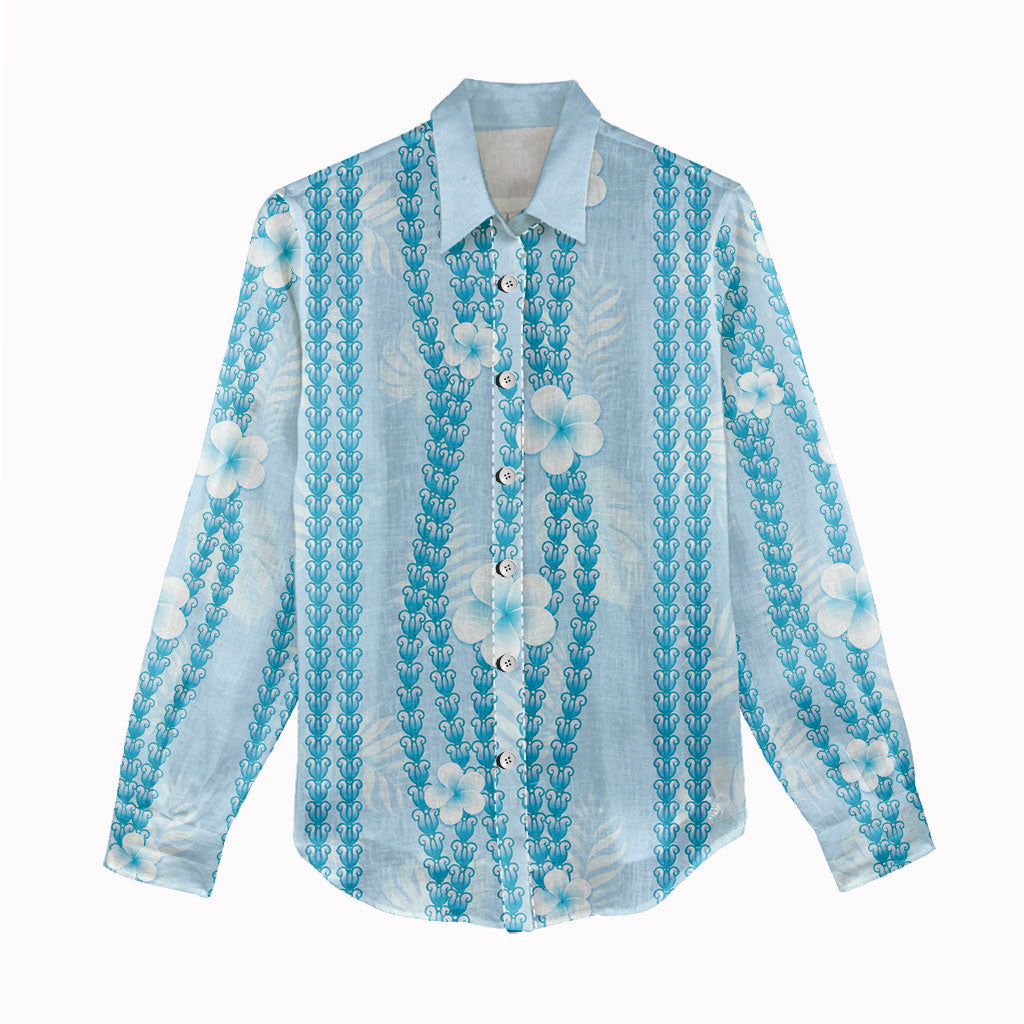 Hawaii Queen Liliuokalani Women Casual Shirt Blue Lei Pua Kalaunu LT05 - Polynesian Pride