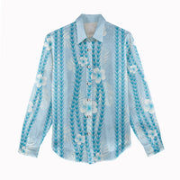 Hawaii Queen Liliuokalani Women Casual Shirt Blue Lei Pua Kalaunu LT05 - Polynesian Pride