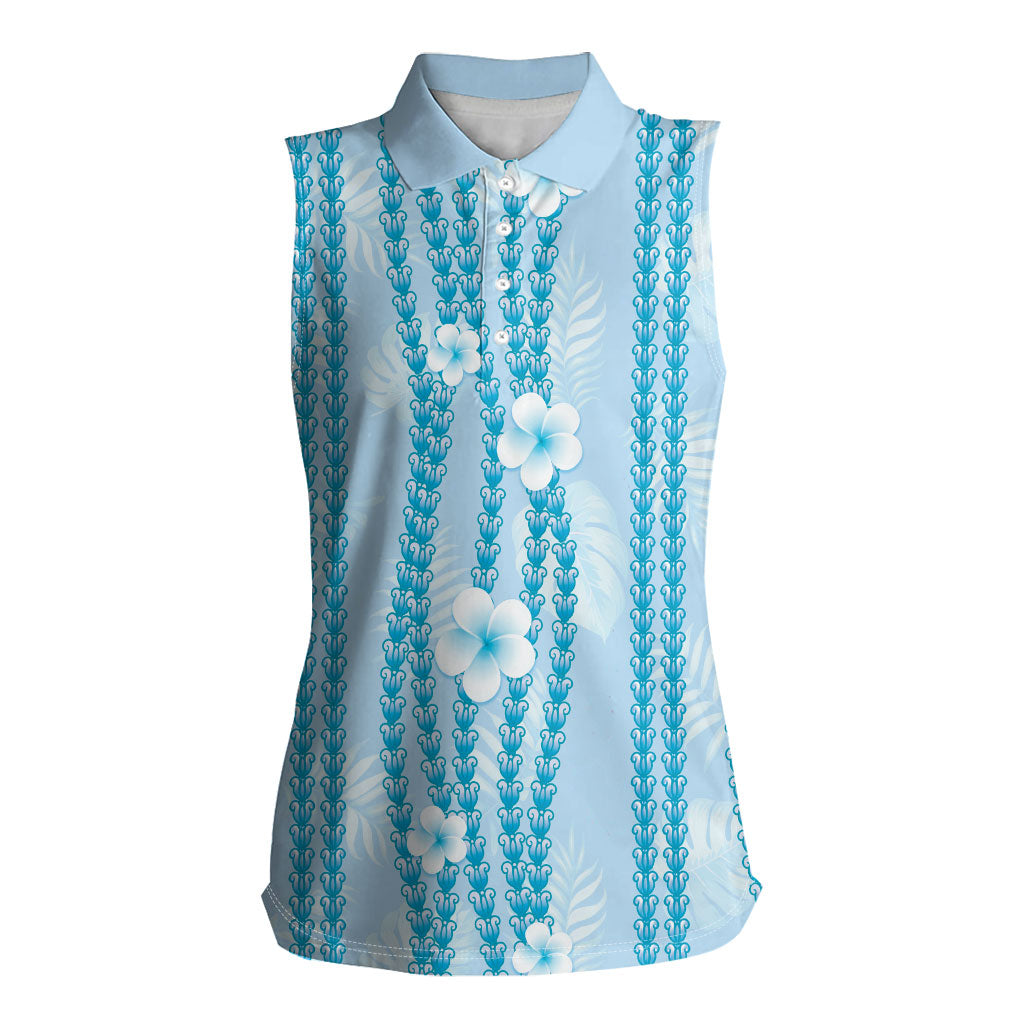 Hawaii Queen Liliuokalani Women Sleeveless Polo Shirt Blue Lei Pua Kalaunu
