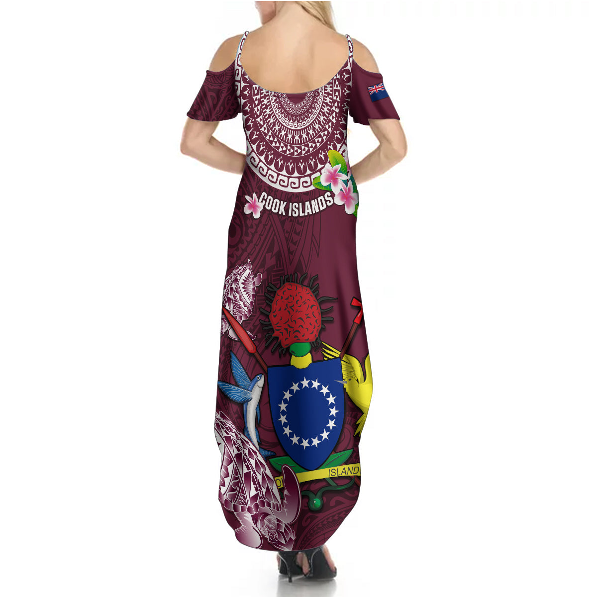 Cook Islands Mangaia Summer Maxi Dress Coat Of Arms Plumeria Polynesian Turtle LT05 - Polynesian Pride