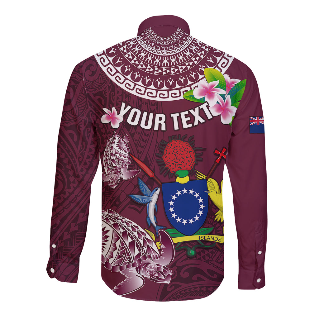 Personalized Cook Islands Mangaia Long Sleeve Button Shirt Coat Of Arms Plumeria Polynesian Turtle LT05 - Polynesian Pride