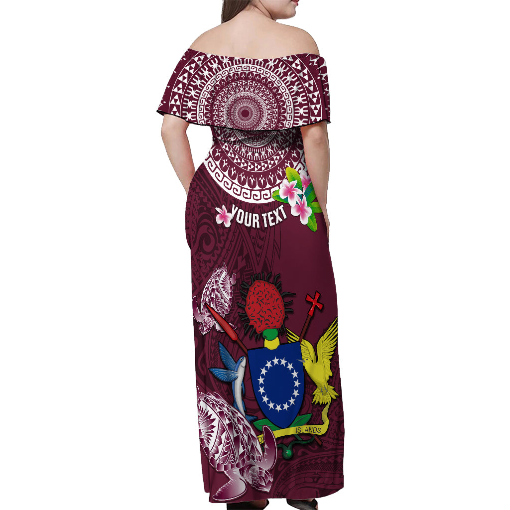 Personalized Cook Islands Mangaia Off Shoulder Maxi Dress Coat Of Arms Plumeria Polynesian Turtle LT05 - Polynesian Pride