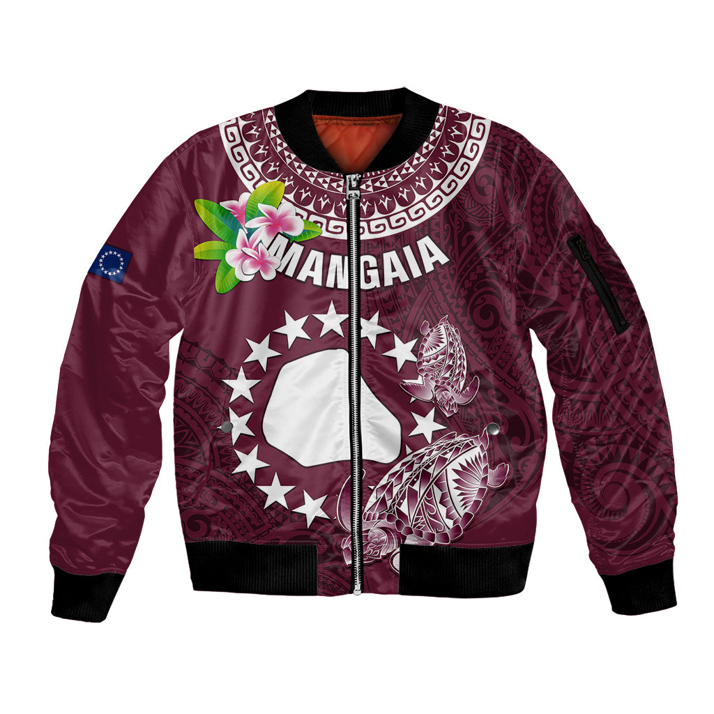 Personalized Cook Islands Mangaia Sleeve Zip Bomber Jacket Coat Of Arms Plumeria Polynesian Turtle LT05 Unisex Pink - Polynesian Pride