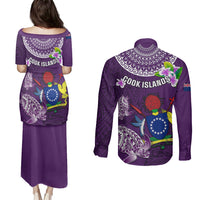 Cook Islands Rarotonga Couples Matching Puletasi Dress and Long Sleeve Button Shirts Coat Of Arms Plumeria Polynesian Turtle LT05 - Polynesian Pride