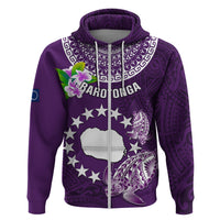 Cook Islands Rarotonga Hoodie Coat Of Arms Plumeria Polynesian Turtle LT05 Zip Hoodie Purple - Polynesian Pride