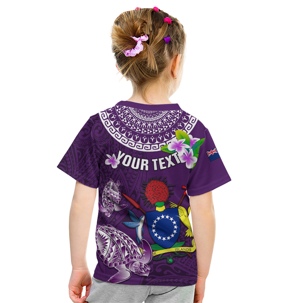 Personalized Cook Islands Rarotonga Kid T Shirt Coat Of Arms Plumeria Polynesian Turtle LT05 - Polynesian Pride