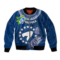 Cook Islands Pukapuka Bomber Jacket Coat Of Arms Plumeria Polynesian Turtle LT05 Unisex Blue - Polynesian Pride