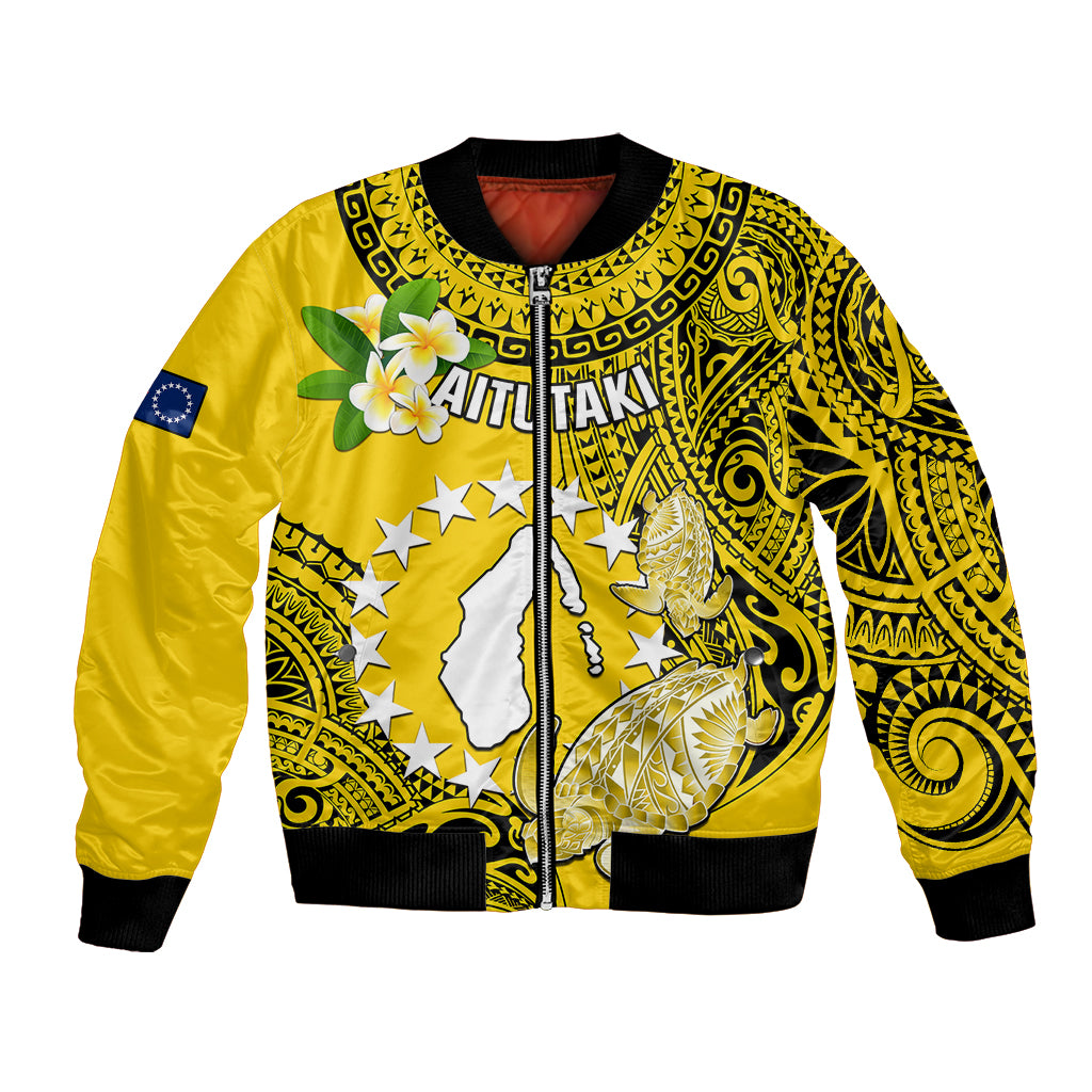 Cook Islands Aitutaki Bomber Jacket Coat Of Arms Plumeria Polynesian Turtle LT05 Unisex Yellow - Polynesian Pride