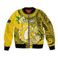 Cook Islands Aitutaki Bomber Jacket Coat Of Arms Plumeria Polynesian Turtle LT05 Unisex Yellow - Polynesian Pride