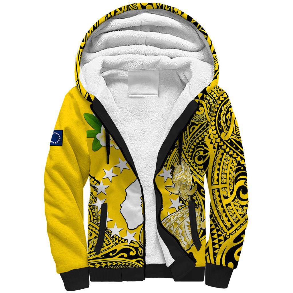 Personalized Cook Islands Aitutaki Sherpa Hoodie Coat Of Arms Plumeria Polynesian Turtle LT05 Unisex Yellow - Polynesian Pride
