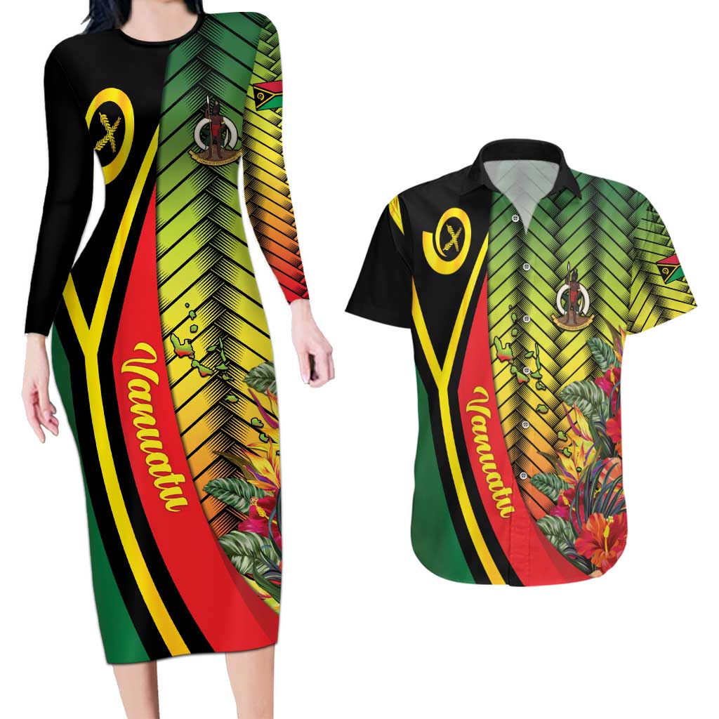 Vanuatu Constitution Day Couples Matching Long Sleeve Bodycon Dress and Hawaiian Shirt Long Live Vanuatu - Polynesian Pride
