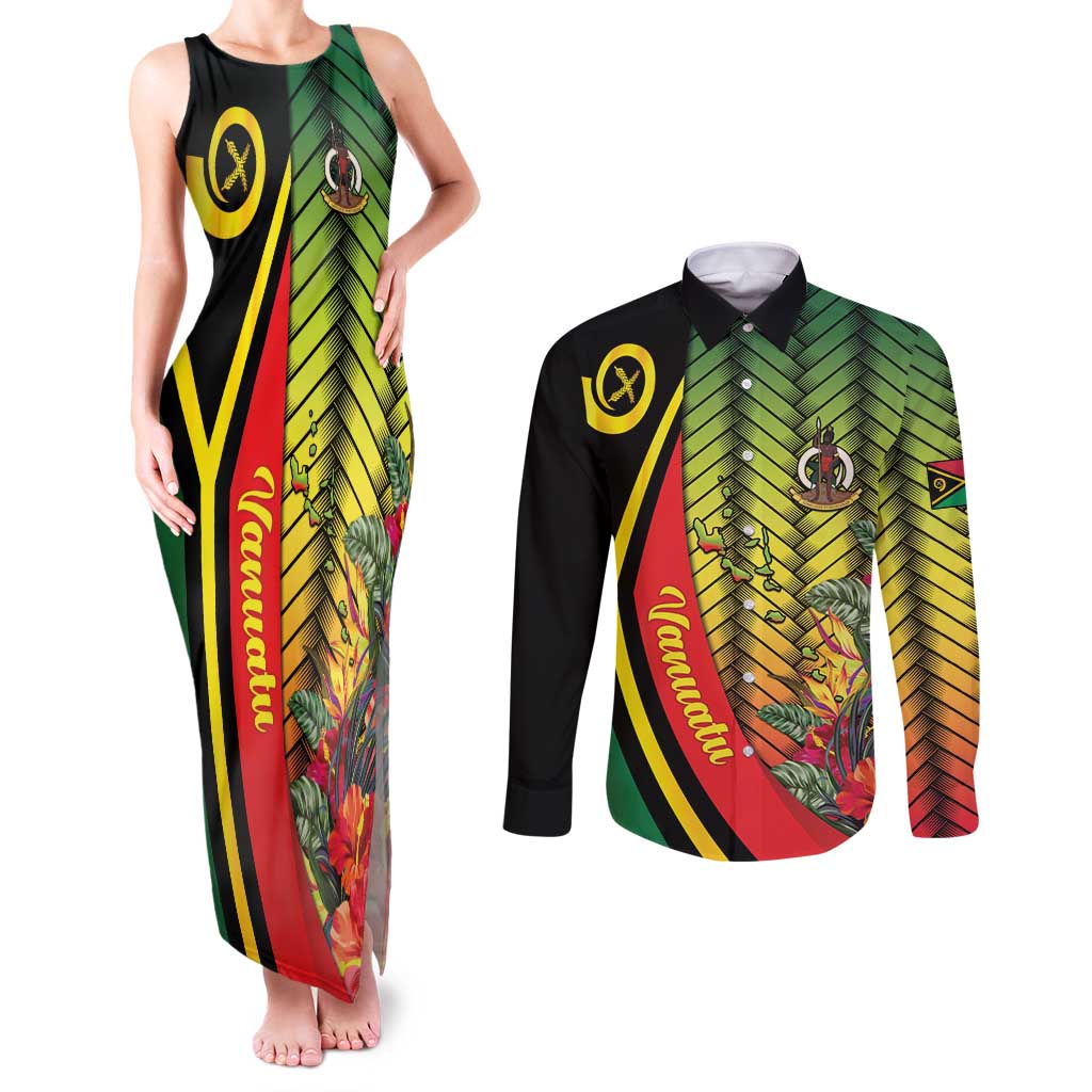 Vanuatu Constitution Day Couples Matching Tank Maxi Dress and Long Sleeve Button Shirt Long Live Vanuatu LT05 Colorful - Polynesian Pride