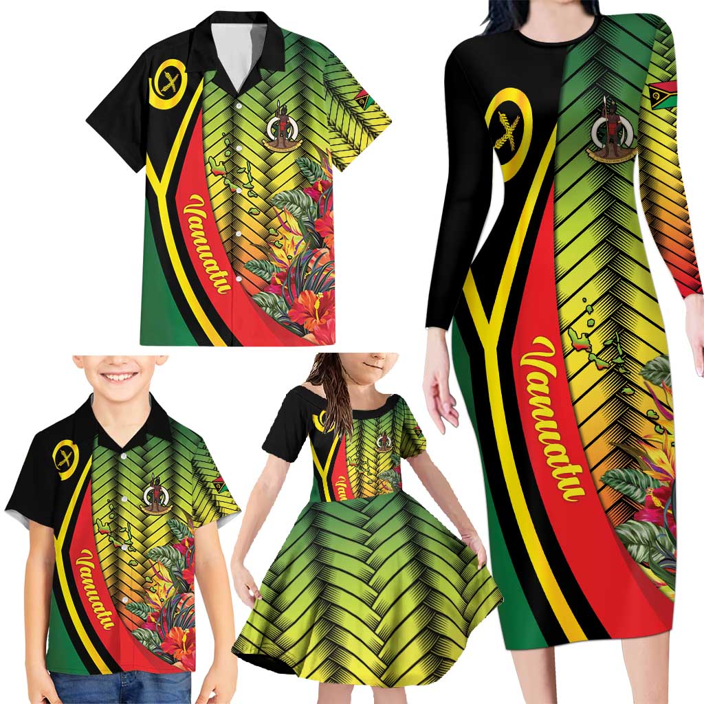 Vanuatu Constitution Day Family Matching Long Sleeve Bodycon Dress and Hawaiian Shirt Long Live Vanuatu - Polynesian Pride