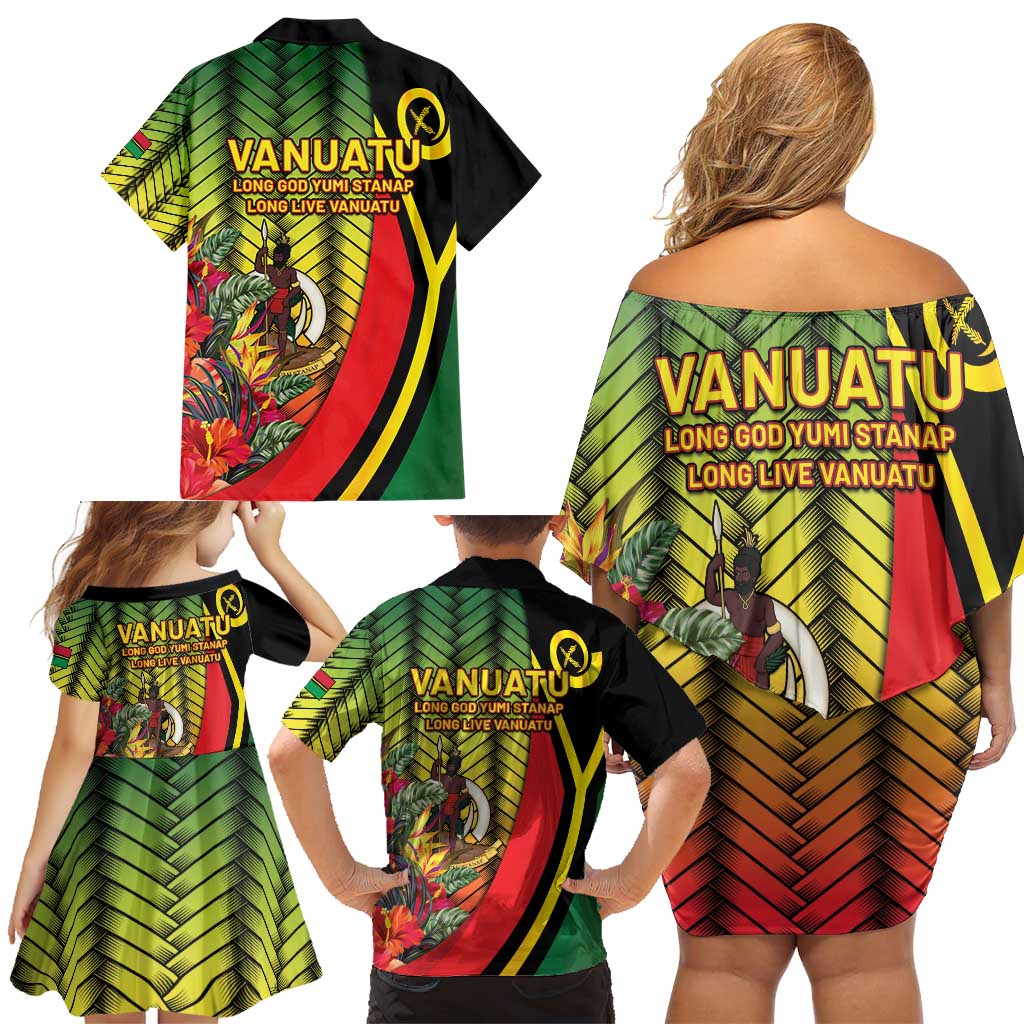 Vanuatu Constitution Day Family Matching Off Shoulder Short Dress and Hawaiian Shirt Long Live Vanuatu - Polynesian Pride