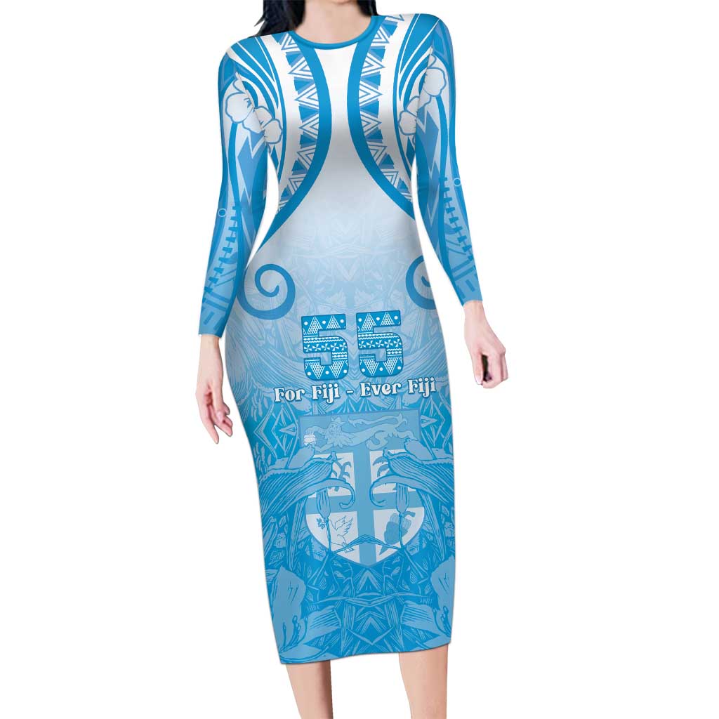 Fiji Day Family Matching Long Sleeve Bodycon Dress and Hawaiian Shirt 55th Anniversary Forever Fiji - Polynesian Pride