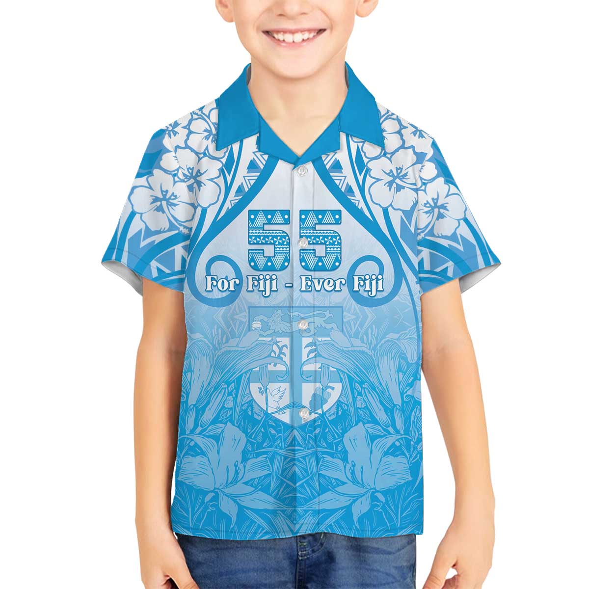 Fiji Day Family Matching Off The Shoulder Long Sleeve Dress and Hawaiian Shirt 55th Anniversary Forever Fiji - Polynesian Pride