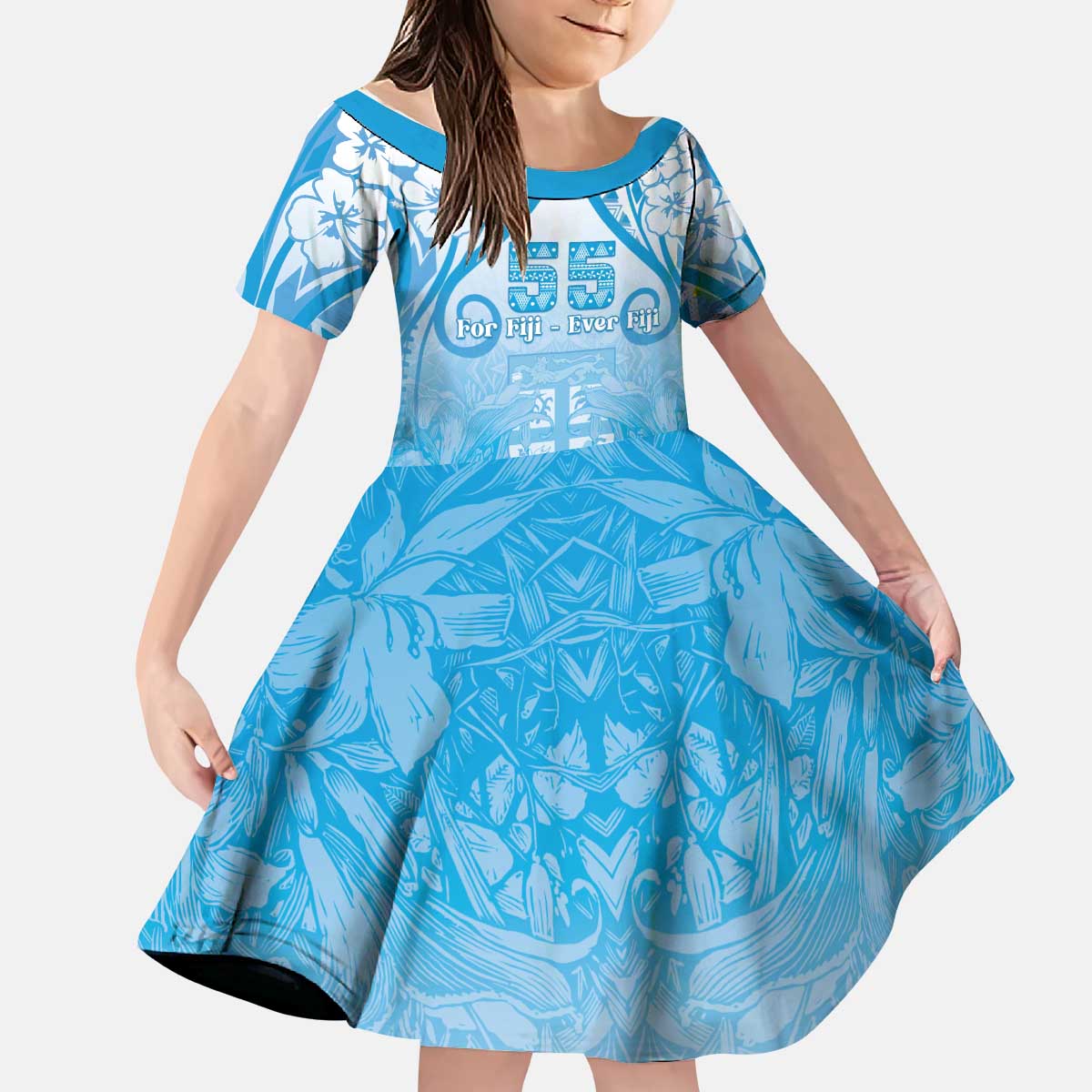 Fiji Day Kid Short Sleeve Dress 55th Anniversary Forever Fiji LT05 KID Blue - Polynesian Pride