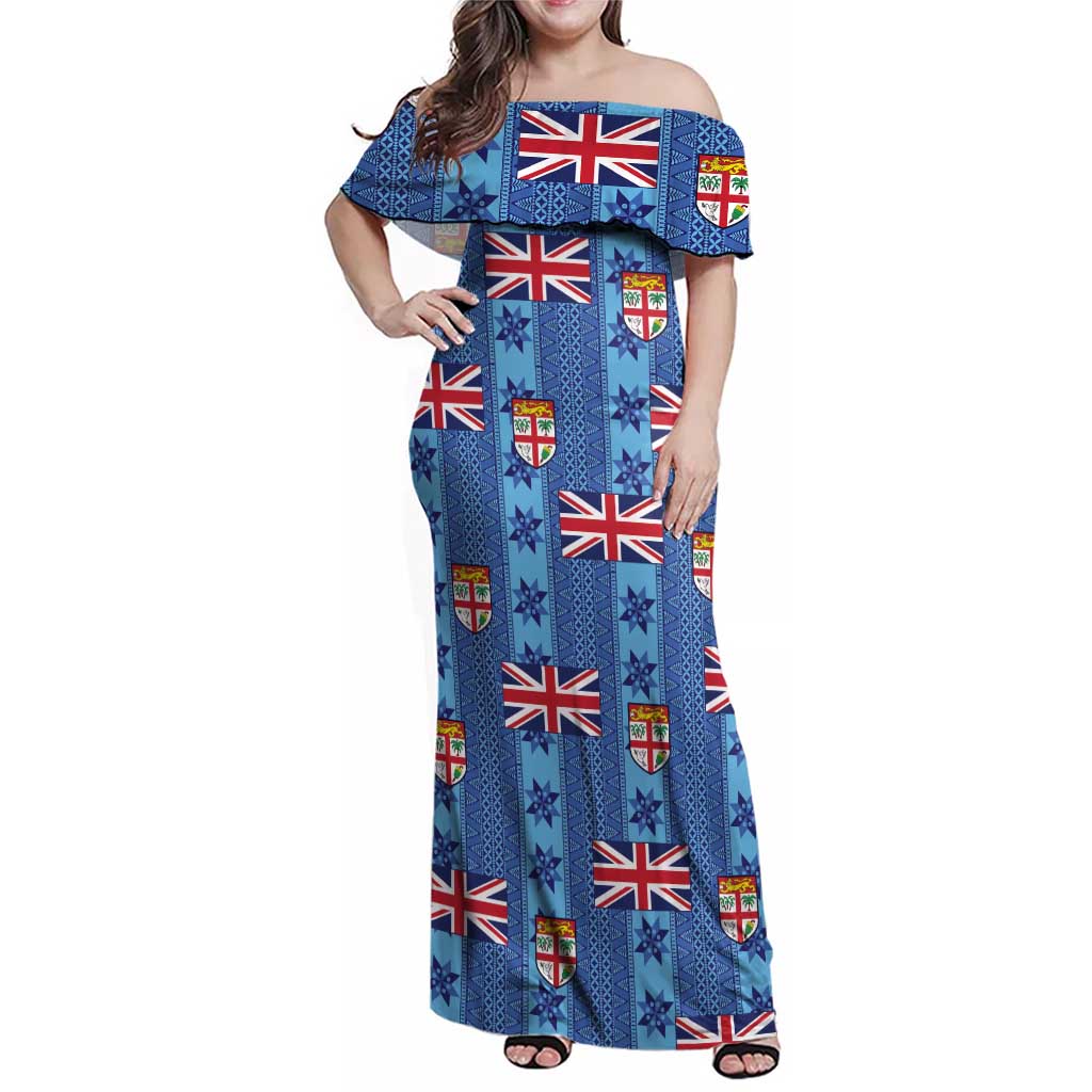 Fiji Masi Tapa Family Matching Off Shoulder Maxi Dress and Hawaiian Shirt Coat Of Arms - Polynesian Pride