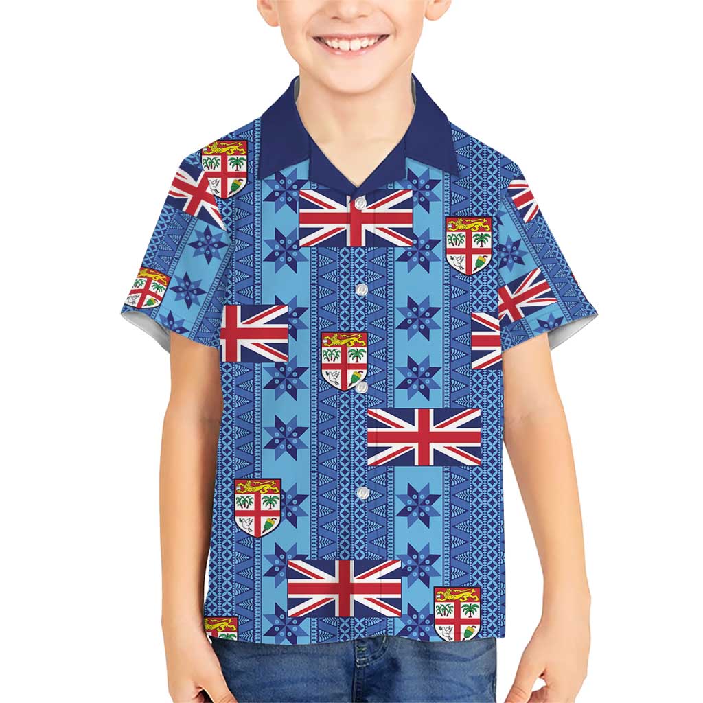 Fiji Masi Tapa Kid Hawaiian Shirt Coat Of Arms LT05 Kid Blue - Polynesian Pride