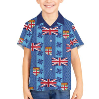 Fiji Masi Tapa Kid Hawaiian Shirt Coat Of Arms LT05 Kid Blue - Polynesian Pride