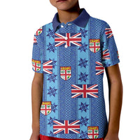 Fiji Masi Tapa Kid Polo Shirt Coat Of Arms LT05 Kid Blue - Polynesian Pride