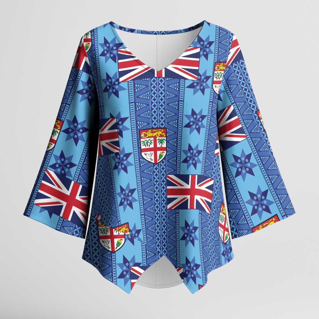 Fiji Masi Tapa Kimono Sleeve Blouse Coat Of Arms - Polynesian Pride