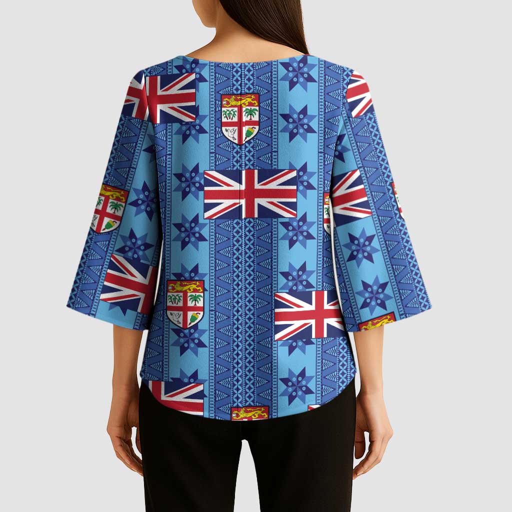 Fiji Masi Tapa Kimono Sleeve Blouse Coat Of Arms - Polynesian Pride