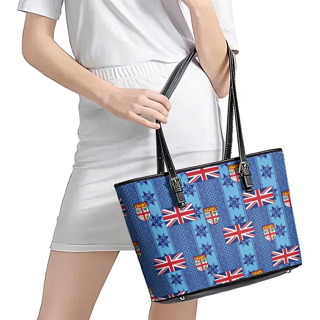 Fiji Masi Tapa Leather Tote Bag Coat Of Arms - Polynesian Pride