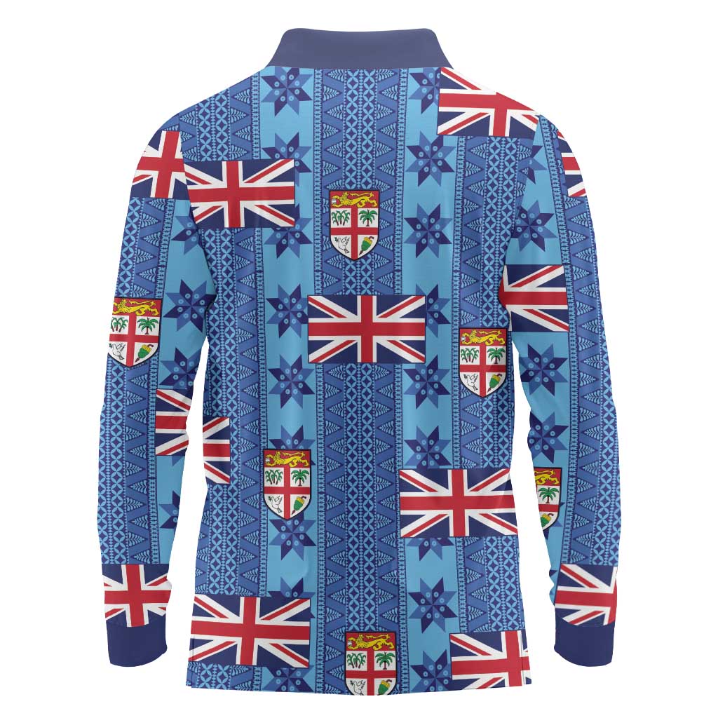 Fiji Masi Tapa Long Sleeve Polo Shirt Coat Of Arms LT05 - Polynesian Pride