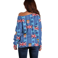 Fiji Masi Tapa Off Shoulder Sweater Coat Of Arms - Polynesian Pride