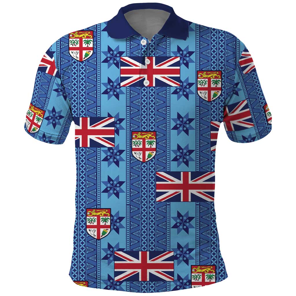 Fiji Masi Tapa Polo Shirt Coat Of Arms LT05 Blue - Polynesian Pride