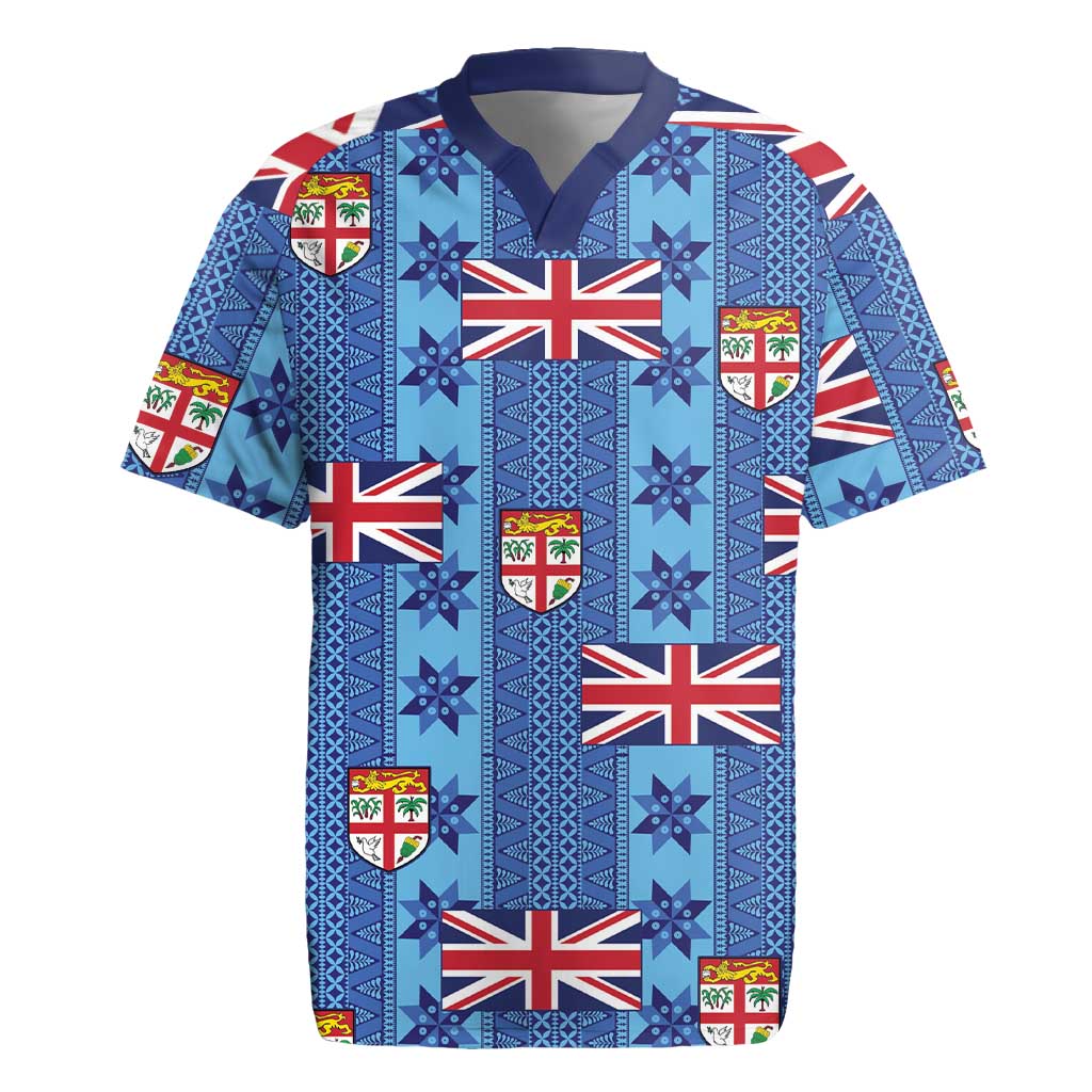 Fiji Masi Tapa Rugby Jersey Coat Of Arms - Polynesian Pride