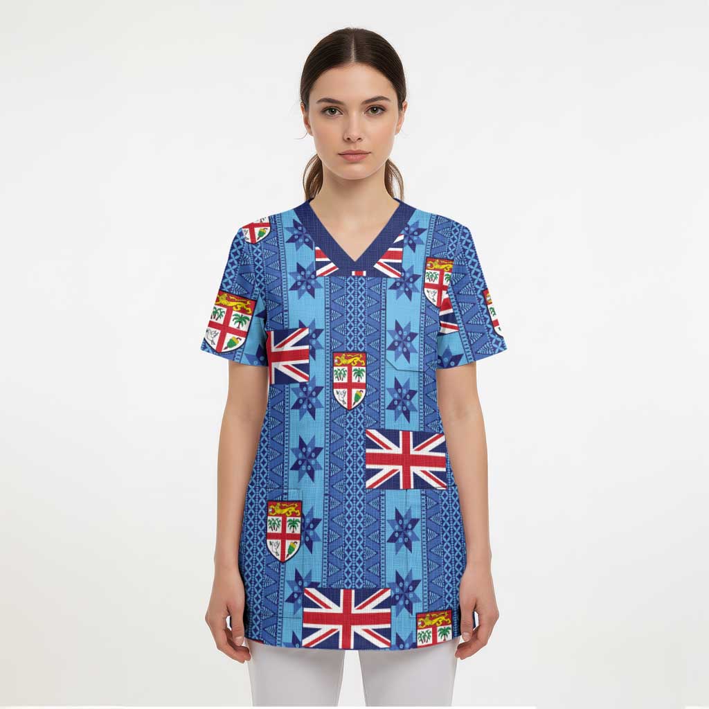 Fiji Masi Tapa Scrub Top Coat Of Arms - Polynesian Pride