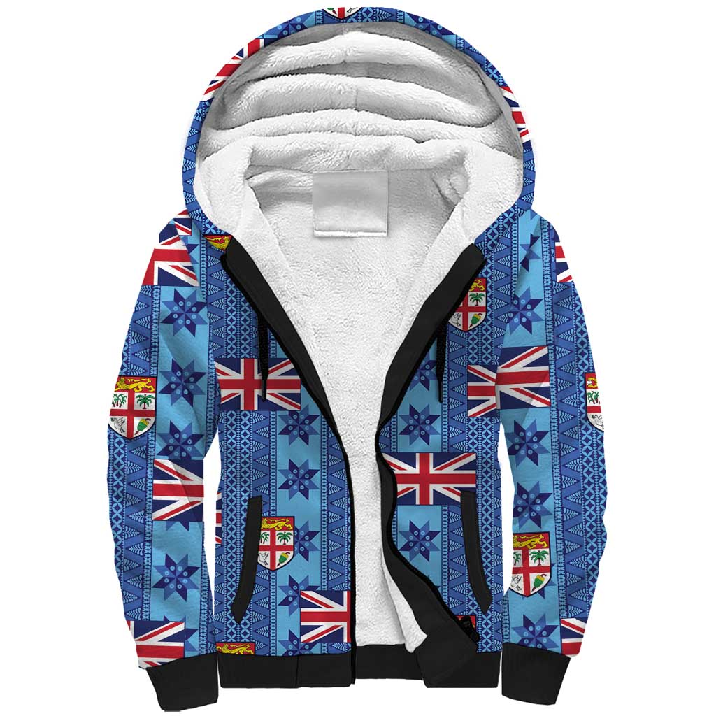 Fiji Masi Tapa Sherpa Hoodie Coat Of Arms - Polynesian Pride